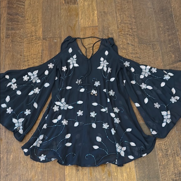 Intimately Free People Black Sheer Dress with Pink Floral Embroidery - Picture 12 of 15